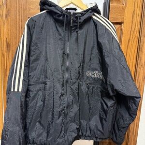 Adidas Trefoil hooded black and white lightweight jacket white stripes vintage